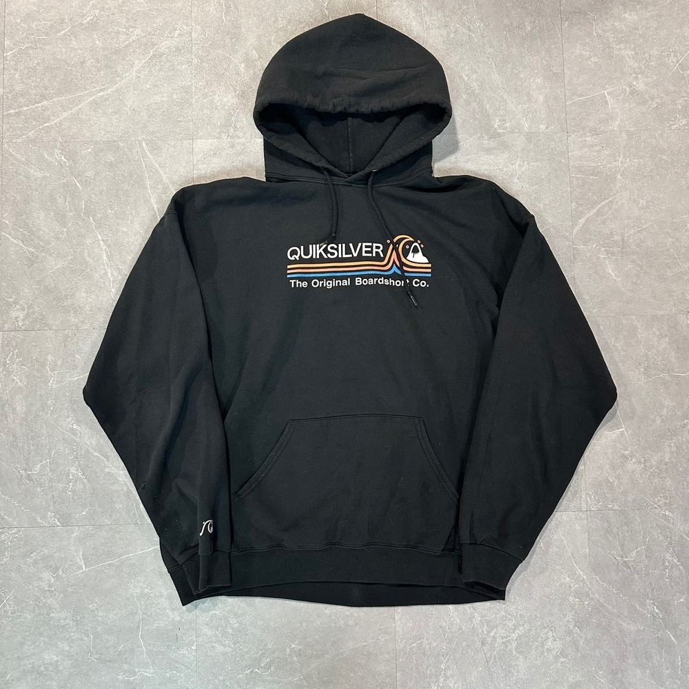 Quiksilver Mens Black Original Boardshort Co Graphic Hoodie Pullover Sweatshirt